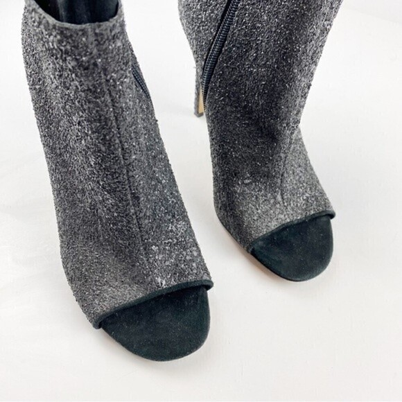 Via Spiga Tarni Black Glitter High Heel Peep Toe Booties Size 7.5 - Picture 10 of 13